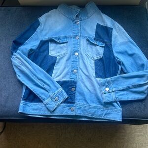 Cropped patchwork denim jacket